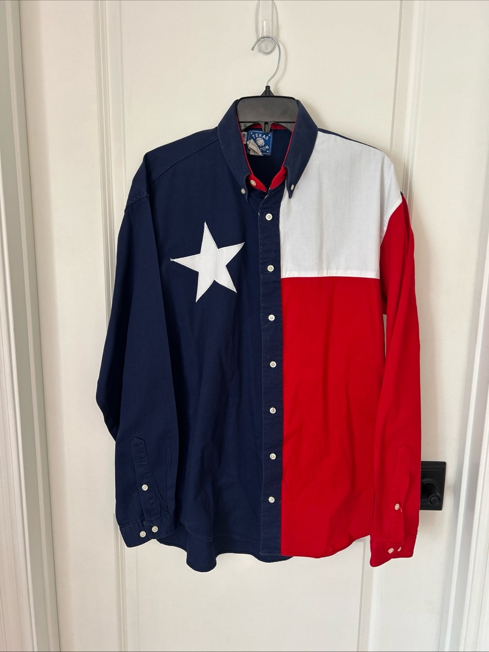 Vintage Texas Cotton Texas Flag Star Western Cowboy Shirt Sz L Made in U.S.A.